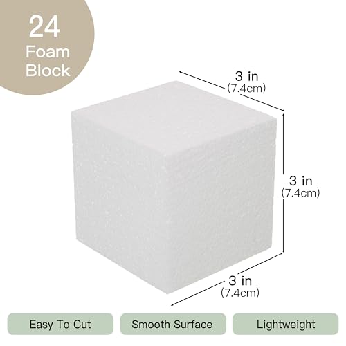 Crafare 2x2x2 Inch Foam Square Blocks 24Pack Mini Square Cubes for Sculpting Polystyrene Cubes for Crafting Modeling Art Projects - size: 2x2x2inch 24pcs