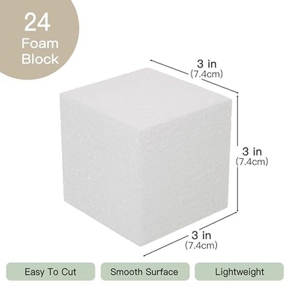 Crafare 2x2x2 Inch Foam Square Blocks 24Pack Mini Square Cubes for Sculpting Polystyrene Cubes for Crafting Modeling Art Projects - size: 2x2x2inch 24pcs