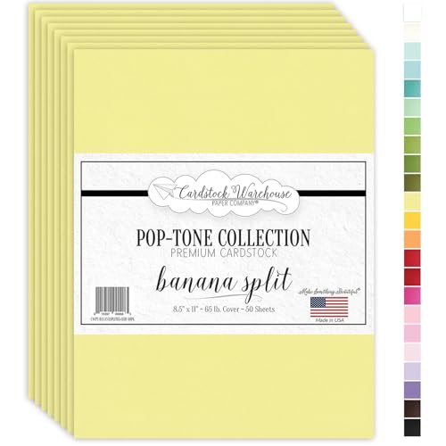 Cardstock Warehouse Pop-Tone Banana Split Yellow Cardstock Paper – 50 Sheets, 8.5 x 11" - 65 lb / 175 GSM Premium Yellow Card Stock for Die-cutting, Crafts, Printing, Card Making and DIY Projects - color: Banana Split