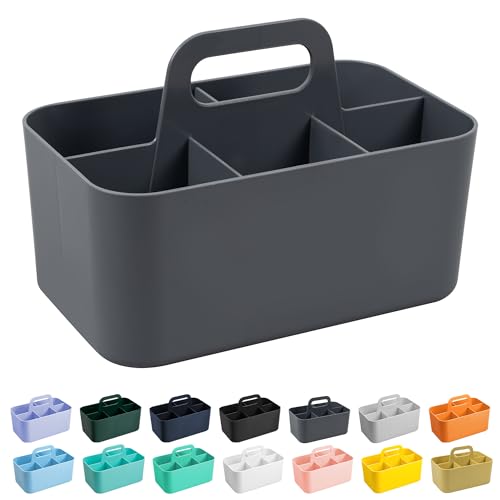 Tiawudi Multipurpose Caddy Organizer, Plastic Caddy with Handle, Stackable Desk Organizer for Stationery, Marker and Pencil, Office Supplies Organizer, Dorm Caddy - color: Dark Gray