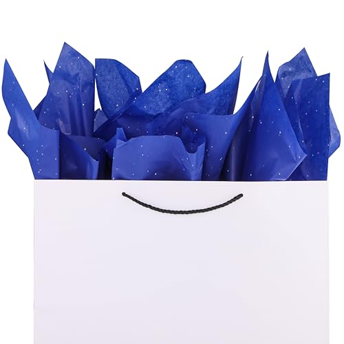 SUNCOLOR 36 Sheets Glitter Blue Tissue Paper, 20 x 20 Inch Wrapping Paper for Gift Bags, Crafts, Packaging, DIY Projects, Sparkly Shimmer Blue - color: Blue