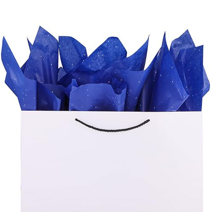 SUNCOLOR 36 Sheets Glitter Blue Tissue Paper, 20 x 20 Inch Wrapping Paper for Gift Bags, Crafts, Packaging, DIY Projects, Sparkly Shimmer Blue - color: Blue