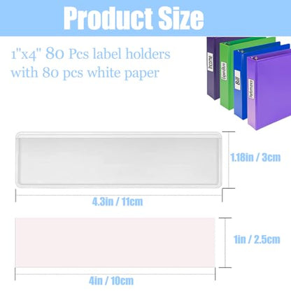 80 Pack Adhesive Pockets 1x4 Inch Labels for Storage Bins Clear Plastic Index Card Holder, Label Holder with Top Open for Loading Tote Labels for Organizing Bins Box Drawer, Contains 80 Index Card