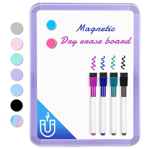 VUSIGN Small White Board Dry Erase, 8.5'' x 11'' Magnetic Dry Erase Board, Mini Whiteboard with Markers for Fridge, Wall, Locker, Purple - color: G-purple