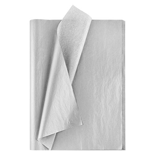 MIAHART 50 Sheets Silver Tissue Paper Bulk 20X14 Inch Metallic Gift Wrap Paper Gift Wrapping Accessory Wrap for Wedding Birthday Party Favor Decor DIY Fringes Shredded Fill Confetti (Silver) - color: Silver