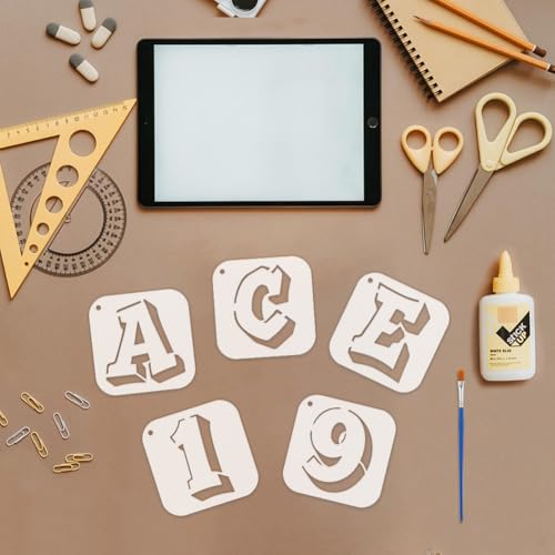 FINGERINSPIRE 36PCS Graffiti Doodle Letters and Numbers Stencils with 1Pc Plastic Brush 3.9x3.9inch Graffiti Letters Stencil Decorative Numbers Stencil Decorative Template for Painting on Wall Wood