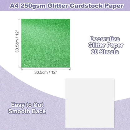 PATIKIL 20Sheets Grass Green Glitter Cardstock, 12x12In Glitter Paper Card Stock Shiny Scrapbook 250gsm Sparkly Paper Large Shimmer for Crafts Scrapbook DIY Art Wedding Party - color: Grass Green, size: 12x12In