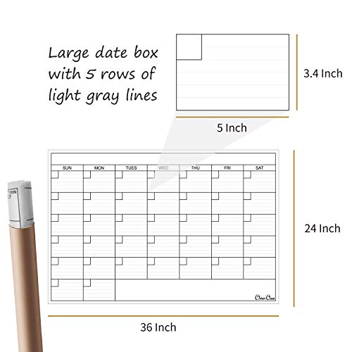 Large Dry Erase Wall Calendar - 24"x 36" Undated Monthly Calendar for Home, Office, Classroom - Reusable Laminated Task Organizer - color: White 24"x36"