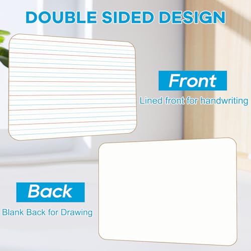 6 Pack Small White Board with Lines 9 x 12 Inch Double Sided Mini Dry Erase Board Classroom Pack Portable Dry Erase Lapboard for Kids Teacher Supplies with 6 Erasers and 6 Markers