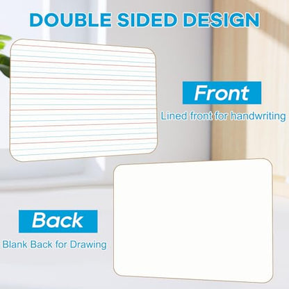 6 Pack Small White Board with Lines 9 x 12 Inch Double Sided Mini Dry Erase Board Classroom Pack Portable Dry Erase Lapboard for Kids Teacher Supplies with 6 Erasers and 6 Markers