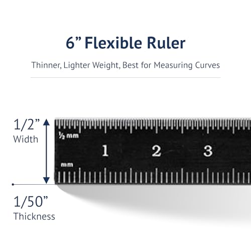 PEC Tools 150mm Flexible Metal Ruler, Stainless Steel with Black Chrome Finish, High Contrast, Fully Metric Graduation (0.5mm, 1.0mm), Easy to Read Machinist Rule, Made in USA - color: Black Chrome-Flexible, size: 150mm