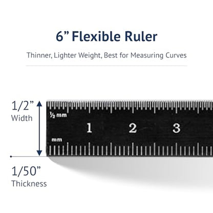 PEC Tools 150mm Flexible Metal Ruler, Stainless Steel with Black Chrome Finish, High Contrast, Fully Metric Graduation (0.5mm, 1.0mm), Easy to Read Machinist Rule, Made in USA - color: Black Chrome-Flexible, size: 150mm