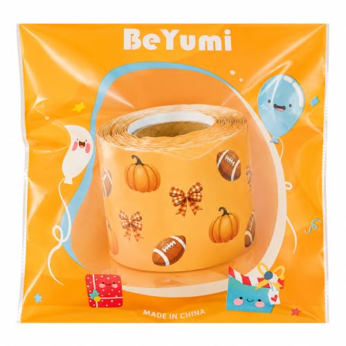 BeYumi Fall Orange Border Trim - 65ft Pumpkin Rolled Border Classroom Decor | Autumn Thanksgiving Pumpkin Bows Football Bulletin Board Border Set School Classroom Chalkboard Home Harvest Party Decoration - style: Pumpkin Bow Football