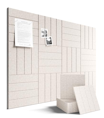 Fluxynara Felt Bulletin Board Tiles Large 48" x 36" Cork Board Alternative-12 Pack with 70 Adhesive Tabs, Thick Slat Wall Panels for Office Decor, Push Pin Board Wall Organizer Alternative -Oatmeal - color: Oatmeal, size: Bold-stripe 12-pack