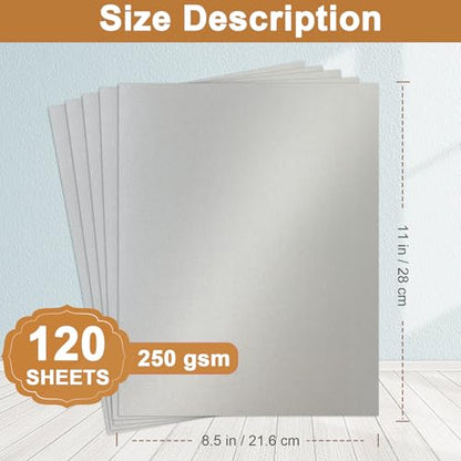Silunkia 120 Sheets Shimmer Silver Cardstock 8.5 x 11 Craft Paper, 250gsm/92lb Heavyweight Certificate Paper Card Stock for DIY Card Making, Wedding Invitations, Thank You Cards, Business Cards - color: Silver, size: 120 Sheets