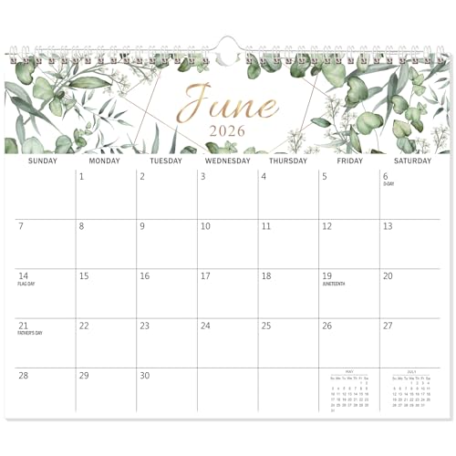 GuassLee Wall Calendar 2026, 19-Months Hanging Desk/Wall Calendar Runs From Jun. 2026 to Dec. 2027, 14" x 11.5" Monthly Planner Wall with Thick Paper, Plant Design for Office School Home Organizing - color: Green, size: Jun Horizontal