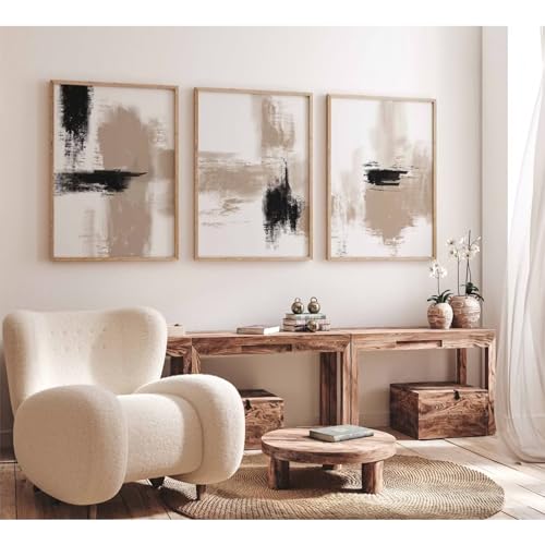 Joocrise Beige Abstract Wall Art Painting Set of 3 Neutral Canvas Wall Art Prints Black Beige Modern Wall Decor Minimalist Art Pictures Abstract Modern Artwork for Room Bedroom 16x24 Inch Unframed - color: Beige Abstract Art Prints, size: 24"L x 16"W