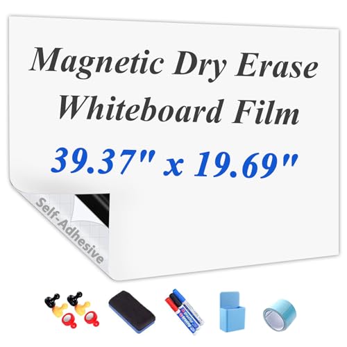 Self-Adhesive Dry Erase Whiteboard Sticker, 39.37" x 19.69" Magnetic Receptive White Board Wall Film, No Ghosting, Easy Write & Clean | Peel & Stick for Office, Home & Classroom,Incl. Accessories - size: 39.37" x 19.69"