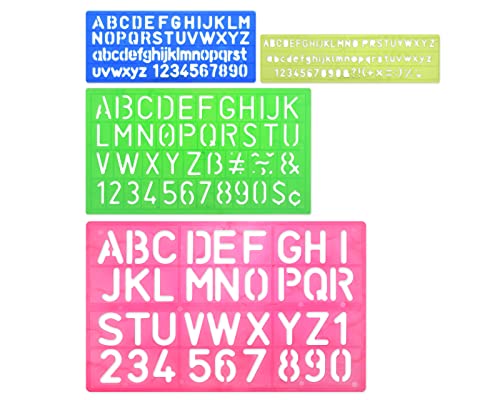 DS. DISTINCTIVE STYLE Alphabet Stencils Set of 4 Plastic Letter Stencil Assorted Sizes Number Ruler for Learning, Painting, Scrapbooking (Set B)