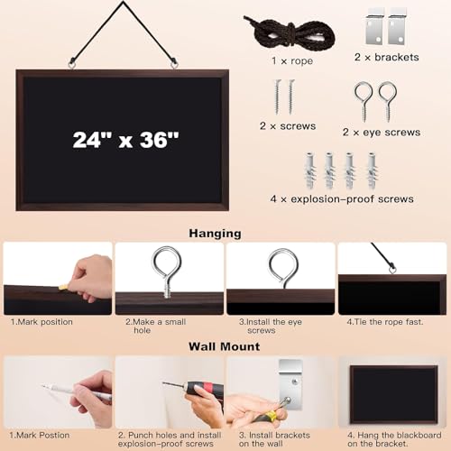Comix Magnetic Chalkboard, 24 x 36 Inches Wooden-Framed Blackboard, Hanging Chalk Board for School Office Home and Restaurant Menu - size: 36"W x 24"H
