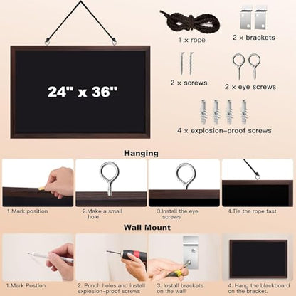 Comix Magnetic Chalkboard, 24 x 36 Inches Wooden-Framed Blackboard, Hanging Chalk Board for School Office Home and Restaurant Menu - size: 36"W x 24"H