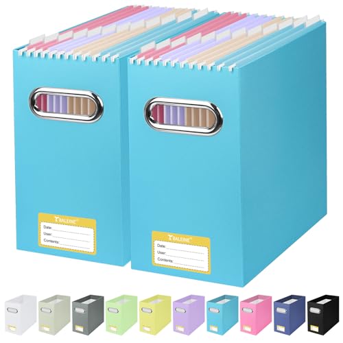 BALEINE File Organizer Box, Cardboard File Folder Organizer with Handle for Letter Size, Portable Collapsible Hanging Filing Box for Home Office Document Storage (2 Pack, Blue) - color: Blue, style: 2PK (Slim)