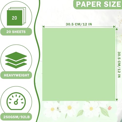 20 Sheets Light Green Cardstock 12" x 12" Card Stock 250gsm/92lb Thick Construction Paper for Cricut, Scrapbook, Crafts, Card Making UAP34LG20 - color: Light Green