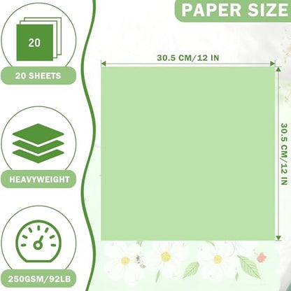 20 Sheets Light Green Cardstock 12" x 12" Card Stock 250gsm/92lb Thick Construction Paper for Cricut, Scrapbook, Crafts, Card Making UAP34LG20 - color: Light Green