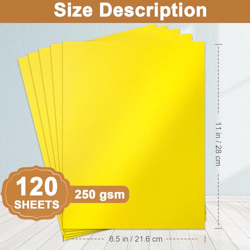 Silunkia 120 Sheets Solar Yellow Shimmer Cardstock 8.5 x 11 Crafts Paper, 250gsm/92lb Premium Glossy Paper Card Stock for Cards Making, Greeting Cards, Wedding Invitations, Menus - color: Yellow, size: 120 Sheets