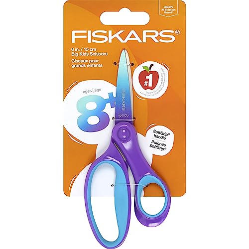 Fiskars Softgrip 6" Big Kids Scissors for Ages 8-11, Scissors for School or Crafting, Turquoise-Purple Ombre - style: Ombre