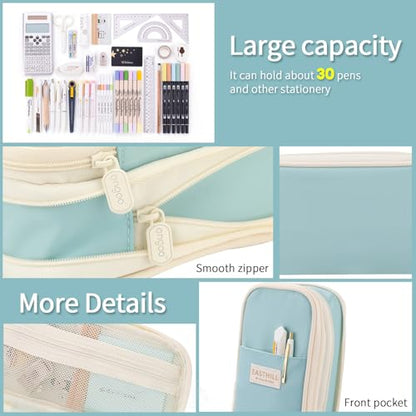 EASTHILL Big Capacity Pencil Case Large Pencil Pouch Stationery Pen Bag for Teen Girls-Blue - color: Blue