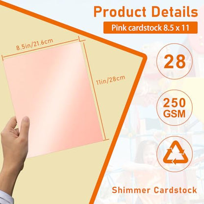 Guakicae 28 Sheets Pink Shimmer Cardstock 8.5 x 11 Craft Paper, 92lb Heavyweight Paper Card Stock for Wedding Invitations, Greeting Cards, Making Cards, Anniversaries - color: Pink, size: 28 Sheets