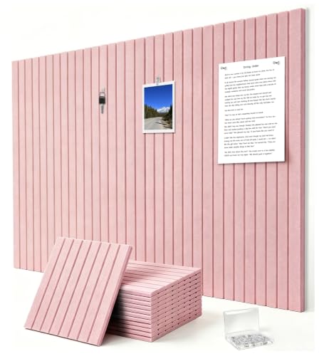 0.47" Thick Felt Pin Board 48"x36" Large Cork Board Alternative 12 Pack 11.81"x11.81"Felt Bulletin Board Wall Tiles Notice Board with 60 Pushpins for Home Office School(Fine-Coral Pink) - color: Coral Pink, size: Fine-Stripes 12 Pack