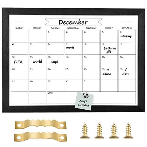 Dry Erase Monthly Calendar Whiteboard, Magnetic White Board for Wall, Hanging Board for Office, Home School, Solid Pine Wood Black Framed Message Board, 10.6"x 14.6"(YL-BK-2737-B) - color: Black, size: 15"W x 10.5"H