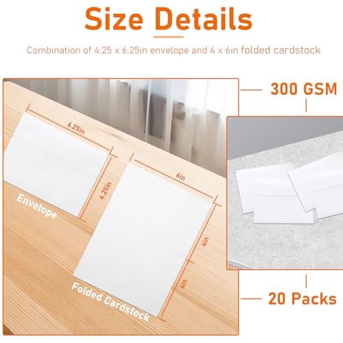Guakicae White Greeting Cards and Envelopes 4 x 6 Heavyweight Folded Cardstock and Printable A4 Envelopes Self Seal 20 Packs for Wedding Invitations, Festival Blessings, Christmas - color: White, size: 4x6-20pcs