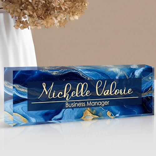 Custom Personalized Acrylic Name Plate Office Desk Accessories (A-Blue Gold) - color: A-blue Gold