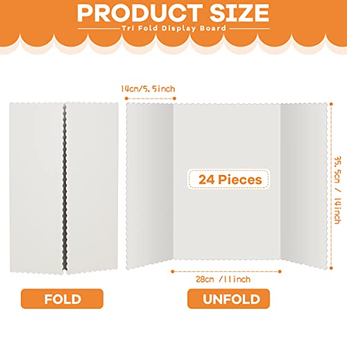 Ctosree 24 Pcs 14 * 22 Inch Tri Fold Poster Board Bulk, Science Fair Project Display Paperboard, Single Wall, Lightweight Presentation Board (White) - color: White, size: 14 x 22 inch