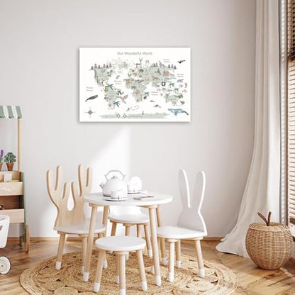 Educational Posters for Toddlers 1-3, Toddler Learning Poster for Kids Ages 3-5, World Map Canvas Print Nursery Preschool Homeschool Kindergarten Classroom Decor 12x18 Inch Unframed C