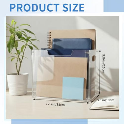 Novabright 1 Pack Acrylic File Organizer Box with Handles, Clear Hanging File Organizer for Letter Size/a4 Filing Crate Bin Holder for Desk, Office, Home, School (Letter,12.2" L x 5.51" W x 9.84" H)
