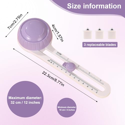 Circle Cutter, Circle Cutters for Crafts, Rotary Paper Cutter with 3 Blades, Trimmer Tool for Scrapbooking Card Making, 4'' to 12.5'' Cutting Diameter (Purple)