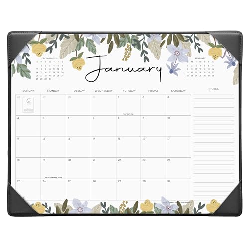 Cabbrix Desk Calendar 2026 with Desktop Mat, Floral Desk Pad Calendar 15 x 12 Inch 18 Months Runs From January 2026 to June 2027, Desk Blotter Calendar for Home School and Office (Black) - color: Black