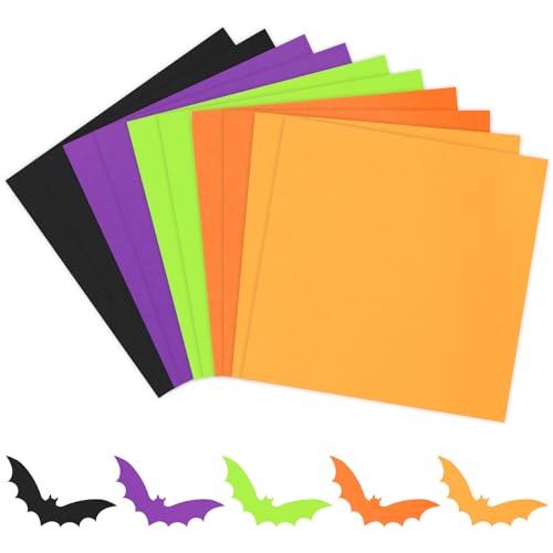 50 Sheet 12 x 12 Inch Assorted Halloween Colored Card Stock Paper Black Purple Green Orange Yellow Scrapbook Paper for DIY Crafts Card Making Hocus Pocus Party Gift Supplies, 65lb - color: Halloween