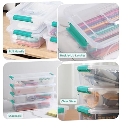 novelinks 4 Quart Clear Plastic Storage Containers with Lids (8 Pack) | Storage Bins with Lids, Stackable Small Clear Bins, Craft Storage Box, Paper Storage, Under Bed Storage Bins, Pencil Box - size: 4 Quart 8 Pack Green