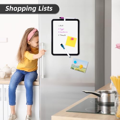 VUSIGN Small White Board Dry Erase, 8.5'' x 11'' Magnetic Dry Erase Board, Mini Whiteboard with Markers for Students, Fridge, Wall, Locker, Black - color: E-black