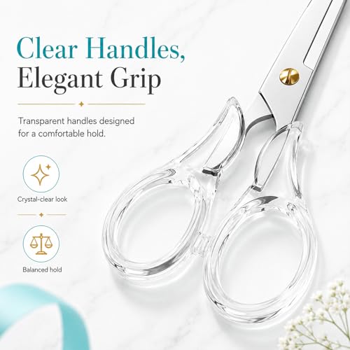 Aesthetic Clear Acrylic Scissors, 6.3" Craft Shears with Sharp Stainless Steel Blades for Home Office & School, Cute Stationery Tools for Bullet Journaling, Scrapbooking & Gift Wrapping - color: Transparent