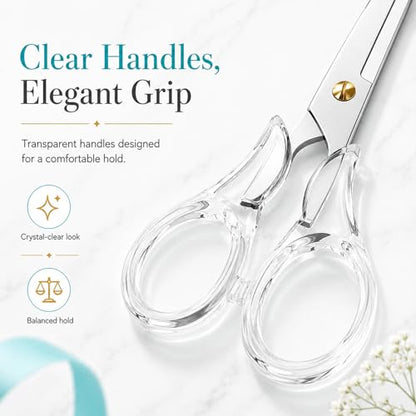 Aesthetic Clear Acrylic Scissors, 6.3" Craft Shears with Sharp Stainless Steel Blades for Home Office & School, Cute Stationery Tools for Bullet Journaling, Scrapbooking & Gift Wrapping - color: Transparent