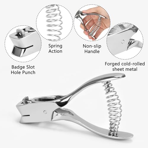 Heavy Duty Handheld Hole Punch for ID Cards, Plastic, PVC, Cardstock, Cardboard, Zinc Alloy Construction, Sharp Blade Edge, Spring Action (Oval-Slot) - style: Oval-Slot