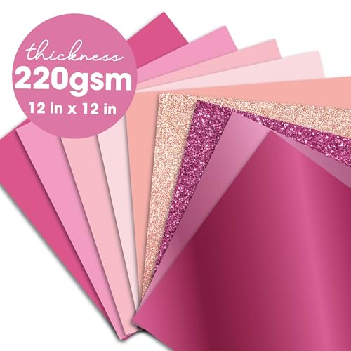 36 Sheets 12x12 Pink Cardstock Scrapbook Decorative Paper - 220gsm Pink Solid Glitter Shimmer - for Card Making Journaling Origami Scrapbook Paper Scrapbooking Supplies Spring