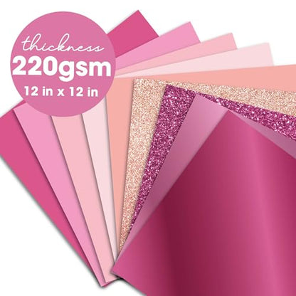 36 Sheets 12x12 Pink Cardstock Scrapbook Decorative Paper - 220gsm Pink Solid Glitter Shimmer - for Card Making Journaling Origami Scrapbook Paper Scrapbooking Supplies Spring