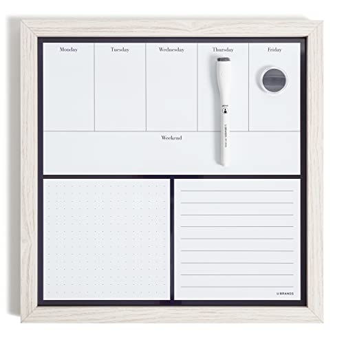 U Brands Rustic Weekly Dry Erase Board with White Wooden Frame, Office Supplies, 14” x 14” - style: Dry Erase Board - Weekly